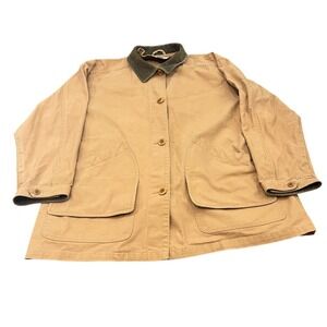 LL Bean Field Jacket Womens Large Tan Canvas Corduroy Collar Barn Coat 0MQ87